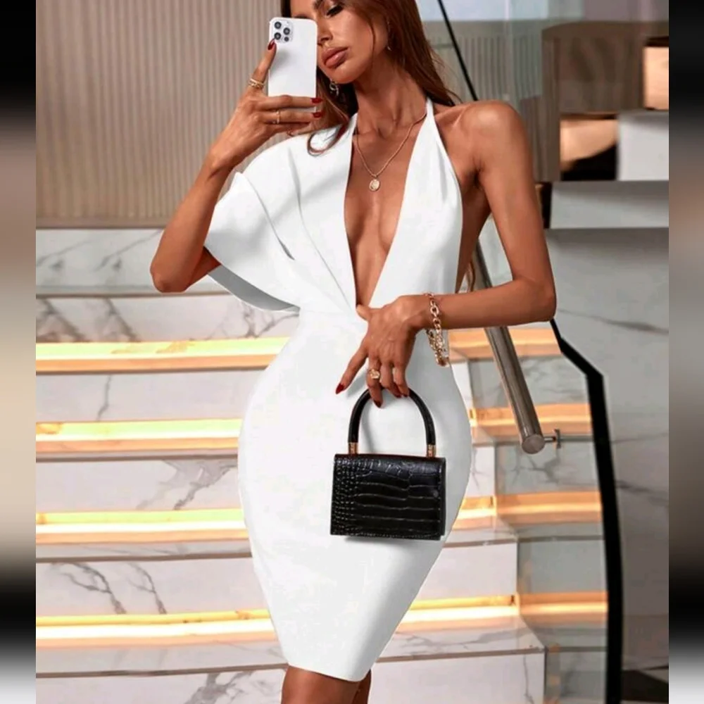 Women's Fashion Spring Summer Sexy Elegant White Halter Backless Bodycon Bandage - Picture 1 of 8